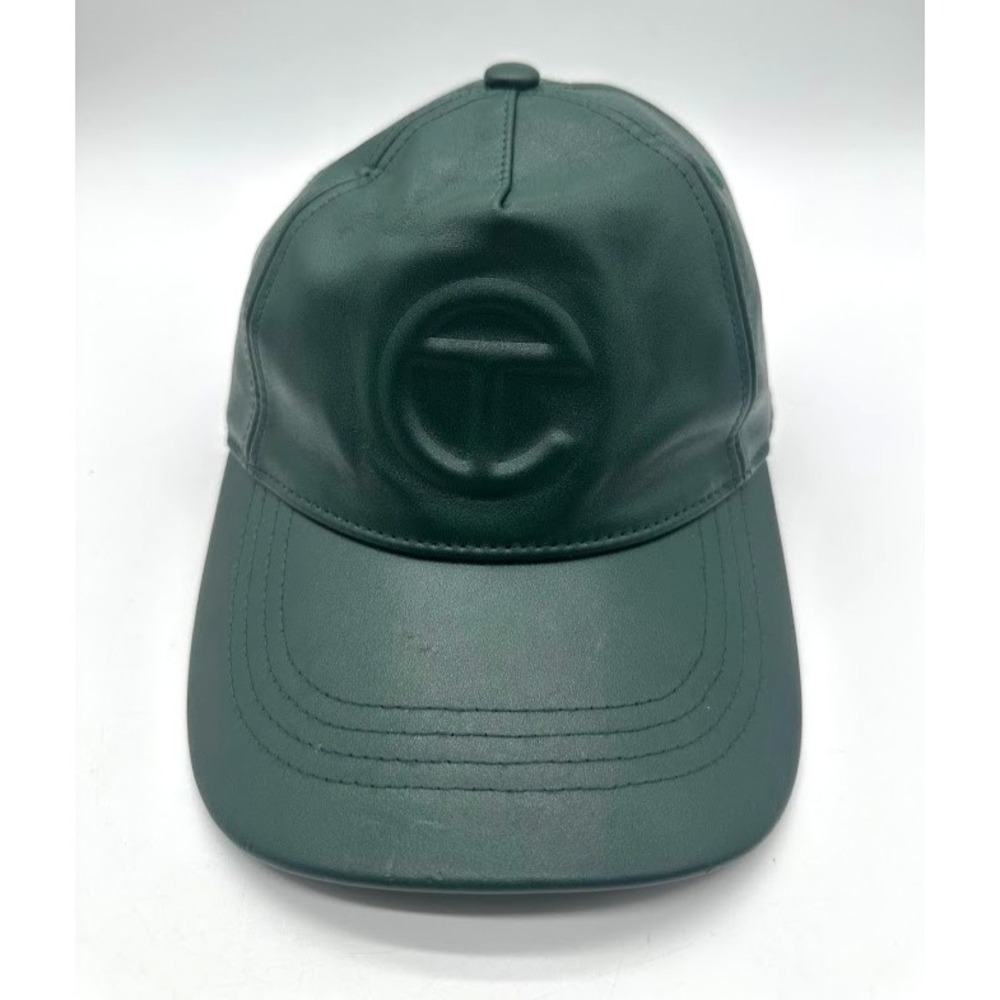 Telfar Faux Leather Baseball Cap Green Embossed Logo Adjustable Strap‎ Hat OS